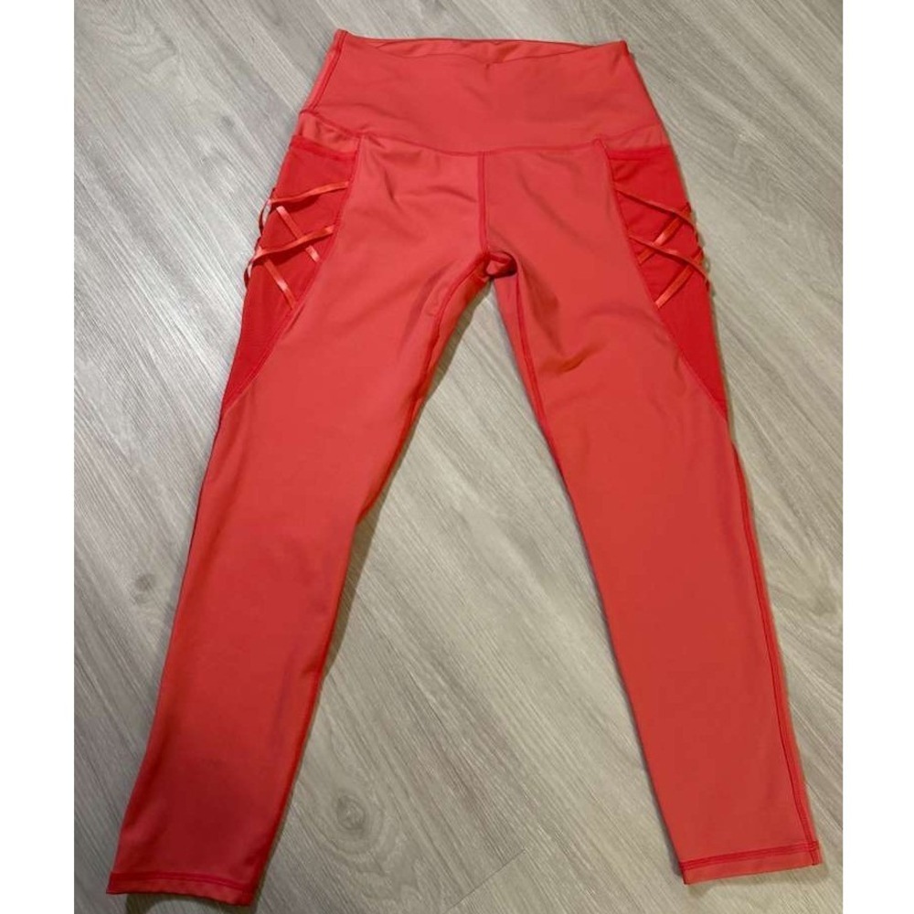 LegEnd Active Coral Mesh Lace Up High Waisted Workout Leggings Womens L